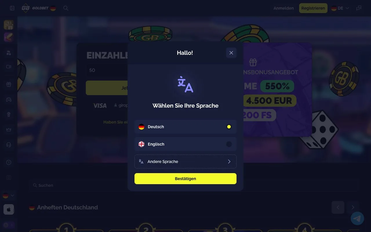 Goldbet interface